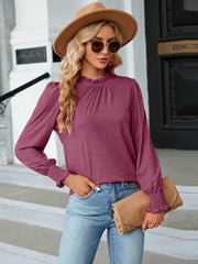 Round Neck Flounce Sleeve Blouse - Trendsi