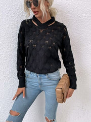 Openwork Cutout Dropped Shoulder Sweater - Flyclothing LLC