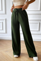 Drawstring Wide Leg Pants with Pocketed - Flyclothing LLC