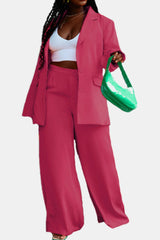 Lapel Collar Buttoned Blazer and Long Pants Set - Flyclothing LLC