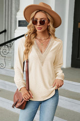 V-Neck Long Sleeve Blouse - Flyclothing LLC