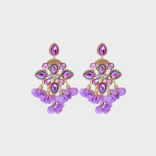 Flower Shape Rhinestone Alloy Dangle Earrings - Flyclothing LLC