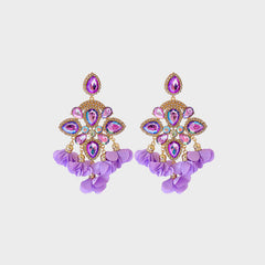 Flower Shape Rhinestone Alloy Dangle Earrings - Flyclothing LLC