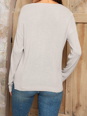 V-Neck Long Sleeve Knit Top with Pocket - Flyclothing LLC