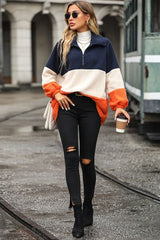 Color Block Quarter Zip Sweatshirt - Trendsi