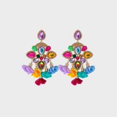 Flower Shape Rhinestone Alloy Dangle Earrings - Flyclothing LLC