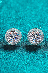 1 Carat Moissanite Rhodium-Plated Round Stud Earrings - Trendsi