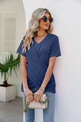 V-Neck Crisscross Short Sleeve Tee - Flyclothing LLC