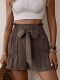 Tie Front Smocked Waist Shorts - Trendsi