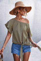 Flutter Sleeve Tie-Front Blouse - Flyclothing LLC