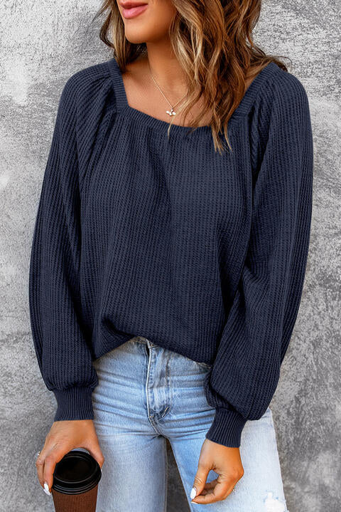 Square Neck Waffle-Knit Top - Flyclothing LLC