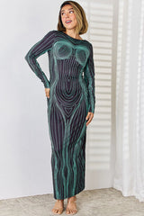 Cutout Round Neck Long Sleeve Maxi Dress - Flyclothing LLC