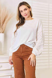 Double Take Eyelet Dropped Shoulder Round Neck Blouse - Flyclothing LLC