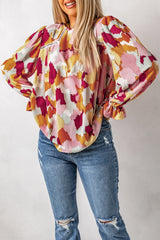 Printed Flounce Sleeve Buttoned Blouse - Flyclothing LLC