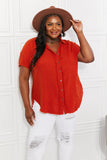 Zenana Full Size Summer Breeze Gauze Short Sleeve Shirt in Copper - Flyclothing LLC