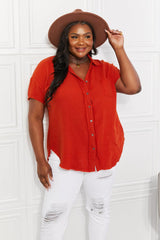 Zenana Full Size Summer Breeze Gauze Short Sleeve Shirt in Copper - Flyclothing LLC