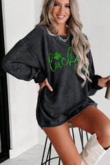 LUCKY Round Neck Dropped Shoulder Sweatshirt - Trendsi