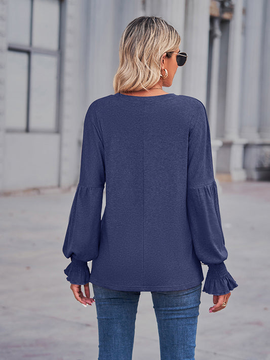 Round Neck Flounce Sleeve Blouse