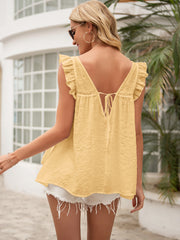 Tie Back V-Neck Ruffled Blouse - Flyclothing LLC