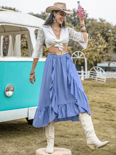 High Waist Ruffle Trim Skirt - Flyclothing LLC