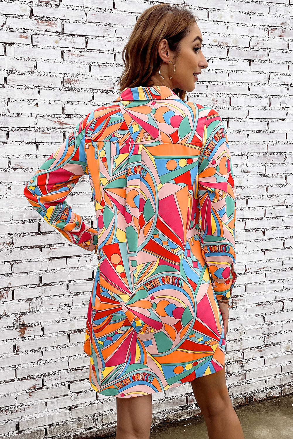 Multicolored Long Sleeve Shirt Dress - Flyclothing LLC