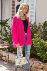 Rib-Knit Open Front Drop Shoulder Cardigan - Flyclothing LLC