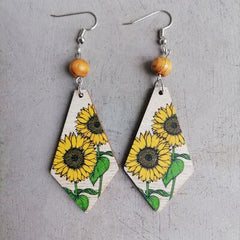 Floral Wooden Teardrop Earrings - Flyclothing LLC