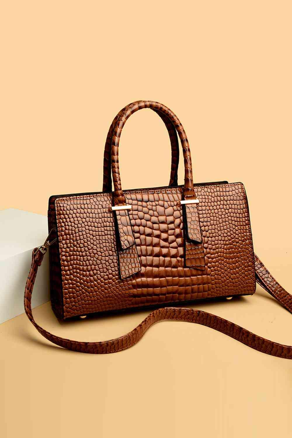 Textured PU Leather Handbag - Flyclothing LLC