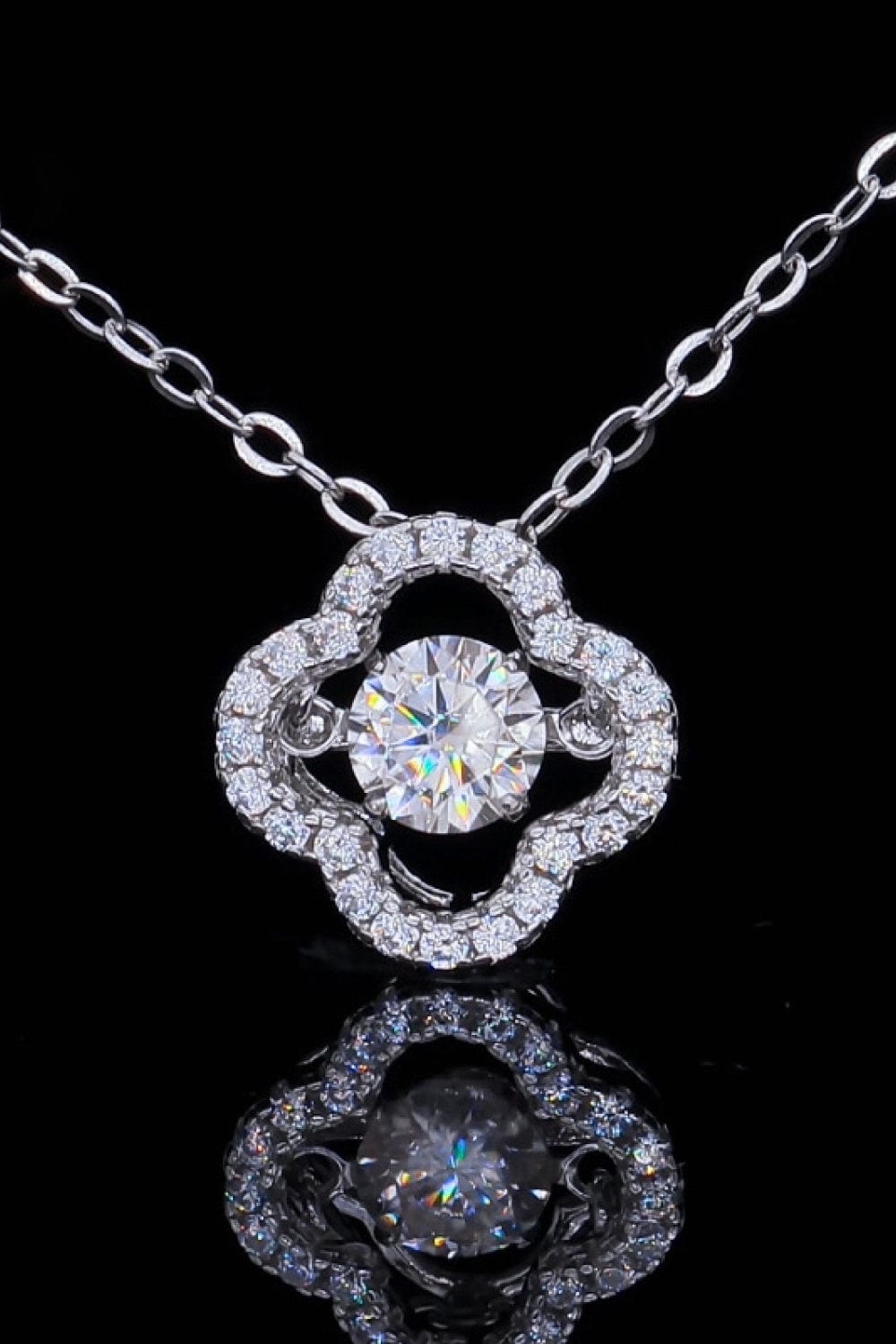 925 Sterling Silver Moissanite Flower Pendant Necklace - Trendsi