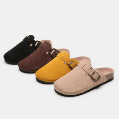 Suede Closed Toe Buckle Slide - Flyclothing LLC