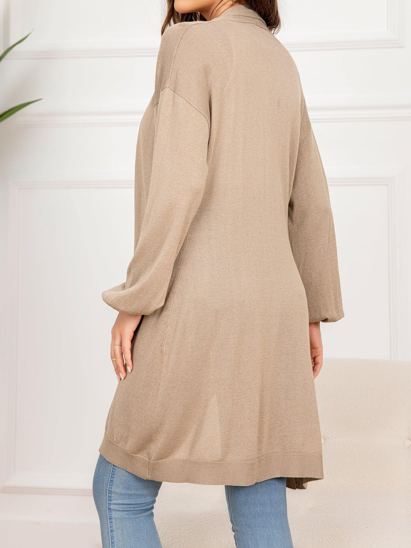 Dropped Shoulder Open Front Longline Cardigan - Flyclothing LLC