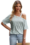 Leopard Asymmetrical Neck Cold-Shoulder Blouse - Flyclothing LLC