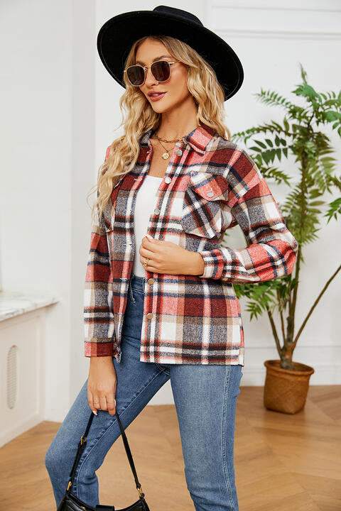 Collared Plaid Shacket - Flyclothing LLC