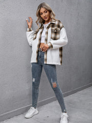 Plaid Collared Neck Button Down Jacket - Flyclothing LLC