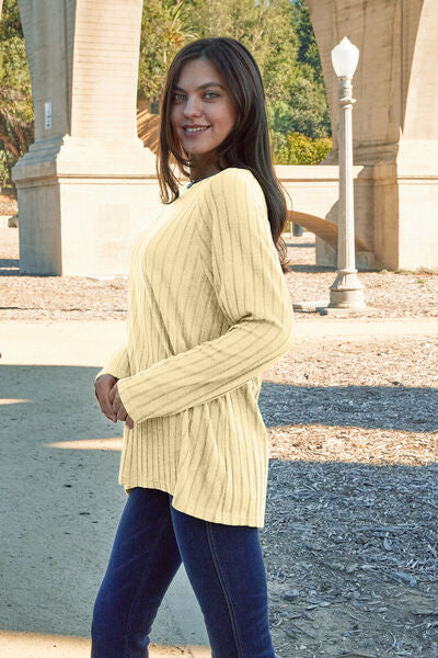 Basic Bae Full Size Ribbed Round Neck Long Sleeve Knit Top - Flyclothing LLC