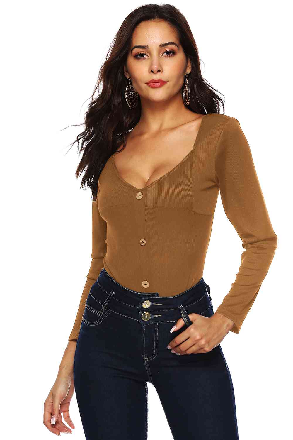 Button Detail Bodysuit - Trendsi