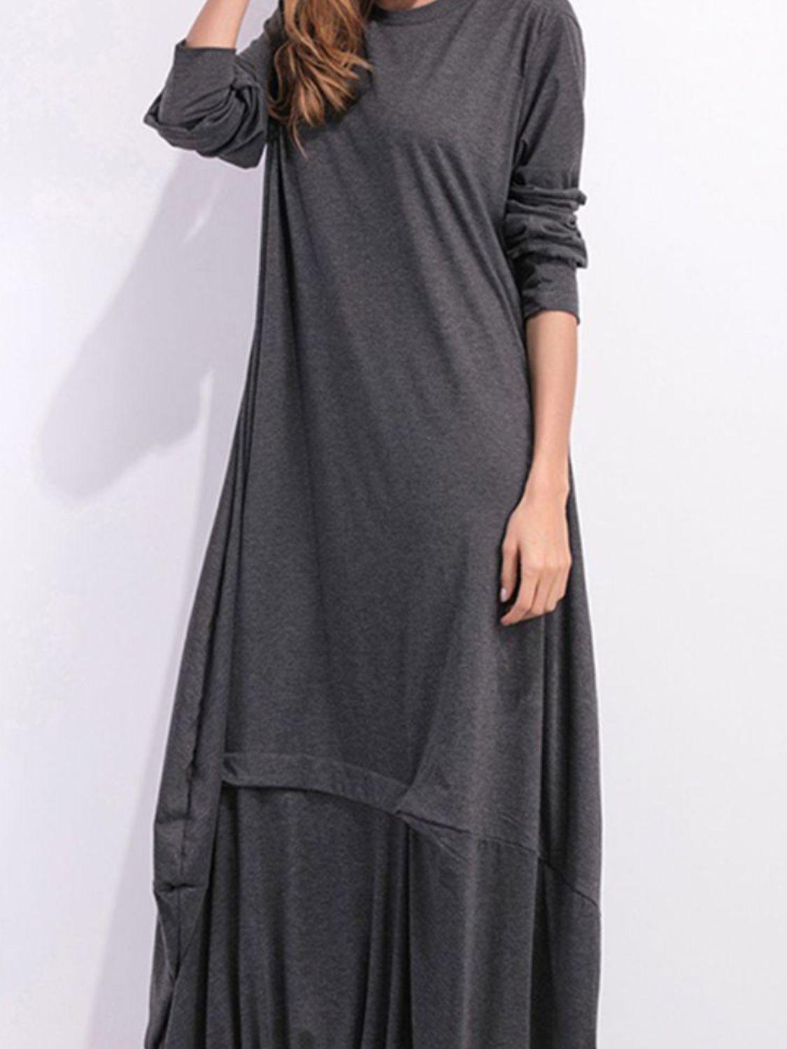 Full Size Round Neck Long Sleeve Sweatshirt Dress - Trendsi