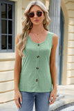 Decorative Button Round Neck Tank - Flyclothing LLC