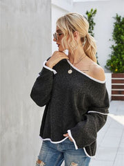 Boat Neck Dropped Shoulder Sweater - Flyclothing LLC