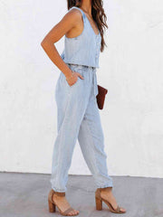 Drawstring Waist Sleeveless Jumpsuit - Flyclothing LLC