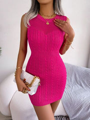 Cable-Knit Round Neck Sleeveless Sweater Dress - Flyclothing LLC