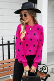 Polka Dot Round Neck Dropped Shoulder Sweater - Flyclothing LLC