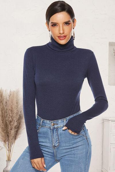 Ribbed Turtleneck Long Sleeve Bodysuit - Flyclothing LLC