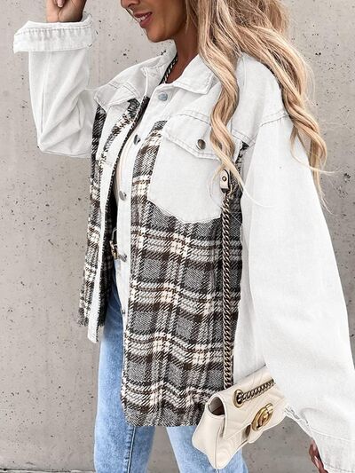 Plaid Button Up Dropped Shoulder Jacket - Flyclothing LLC