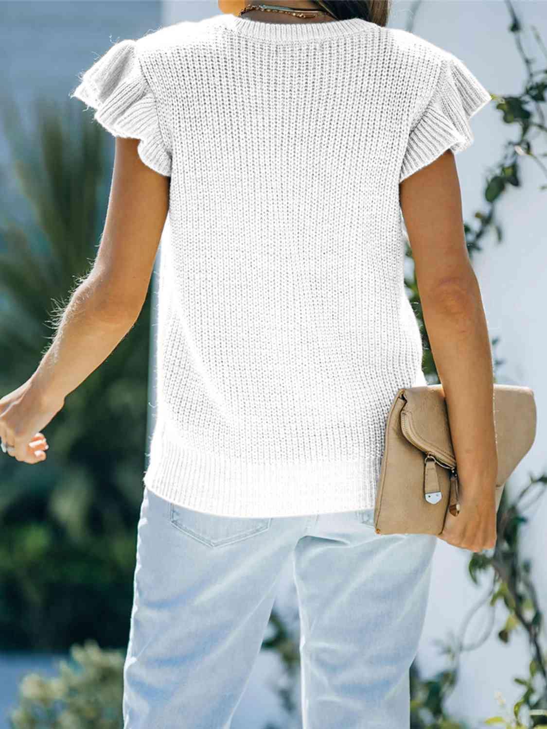 Round Neck Cap Sleeve Sweater - Trendsi