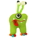 Hand Felted Green Tooth Monster with Bug Eyes - Global Groove - Flyclothing LLC