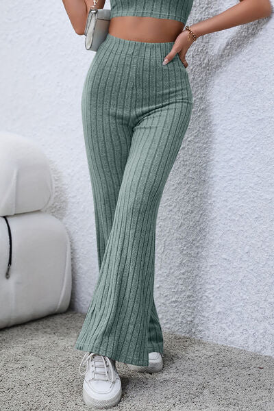 Basic Bae Full Size Ribbed High Waist Flare Pants - Flyclothing LLC