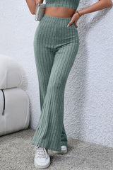 Basic Bae Full Size Ribbed High Waist Flare Pants - Flyclothing LLC