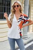 Printed Surplice Short Sleeve Blouse - Flyclothing LLC