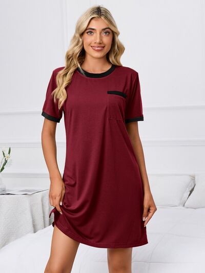 Contrast Trim Round Neck Mini Dress - Flyclothing LLC